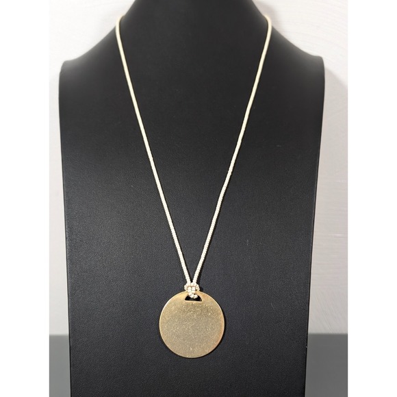 Madewell Gold Tone Round Pendant Cream Beaded Necklace Boho Chic Long 30 in - Picture 1 of 9